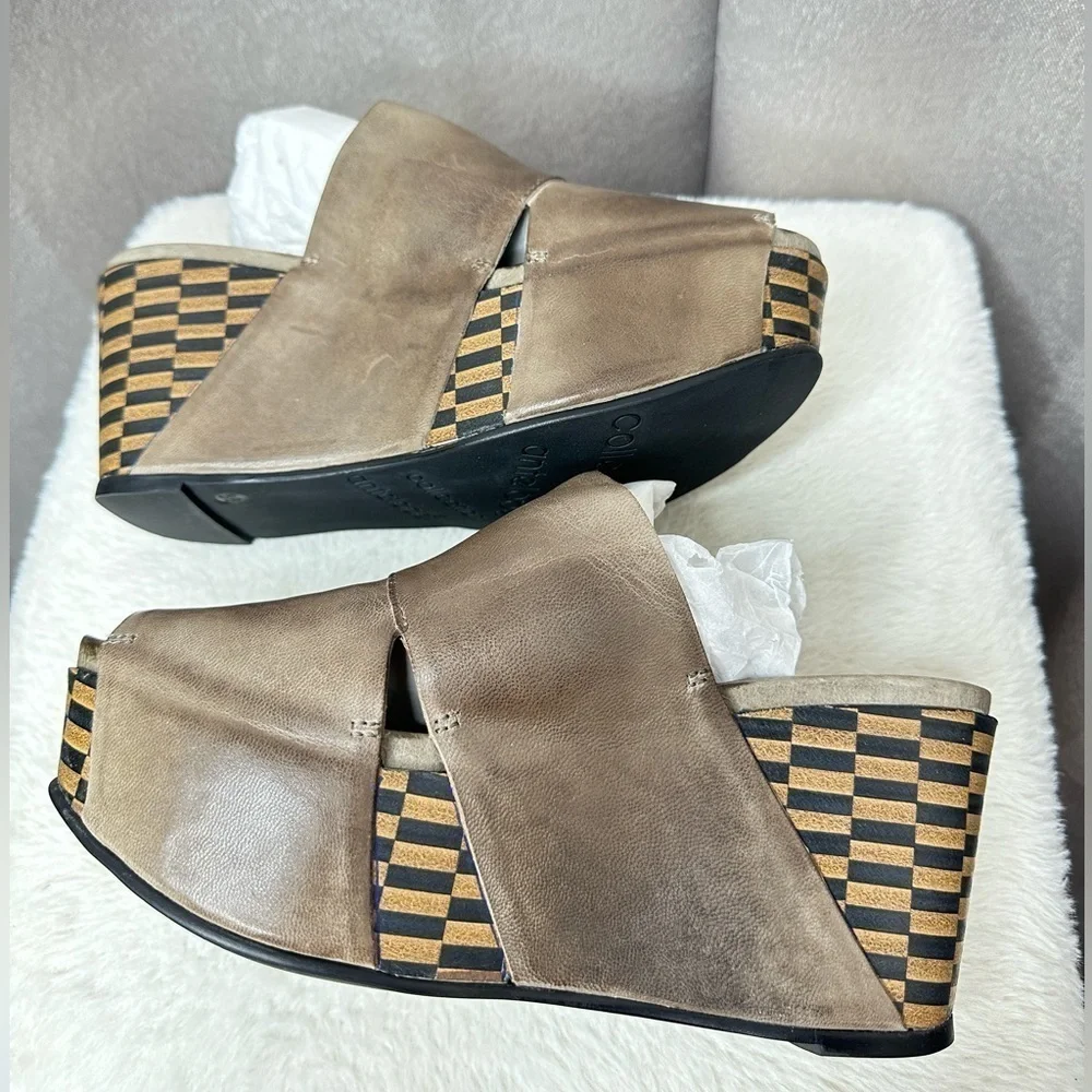 NWT Antelope Gray 869 Open Toe Checkered Wedge Mule Women’s Sz EURO 36/US 5